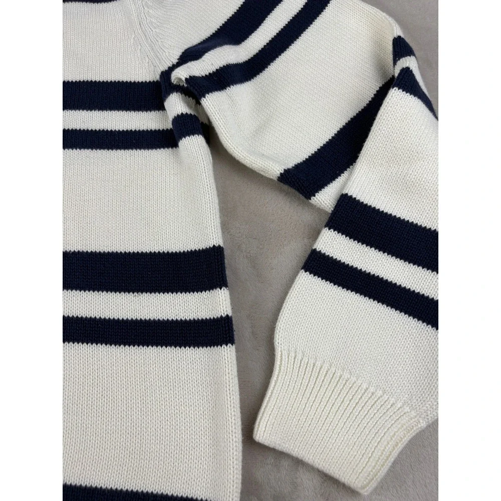 Chaps Mens Cotton Crewneck Sweater Large White Navy Blue Nautical Knit‎ Pullover